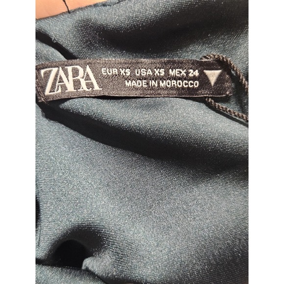 Zara Satin Slip Dress Teal Green XS Criss Cross Back Spaghetti Strap Long - Picture 3 of 13